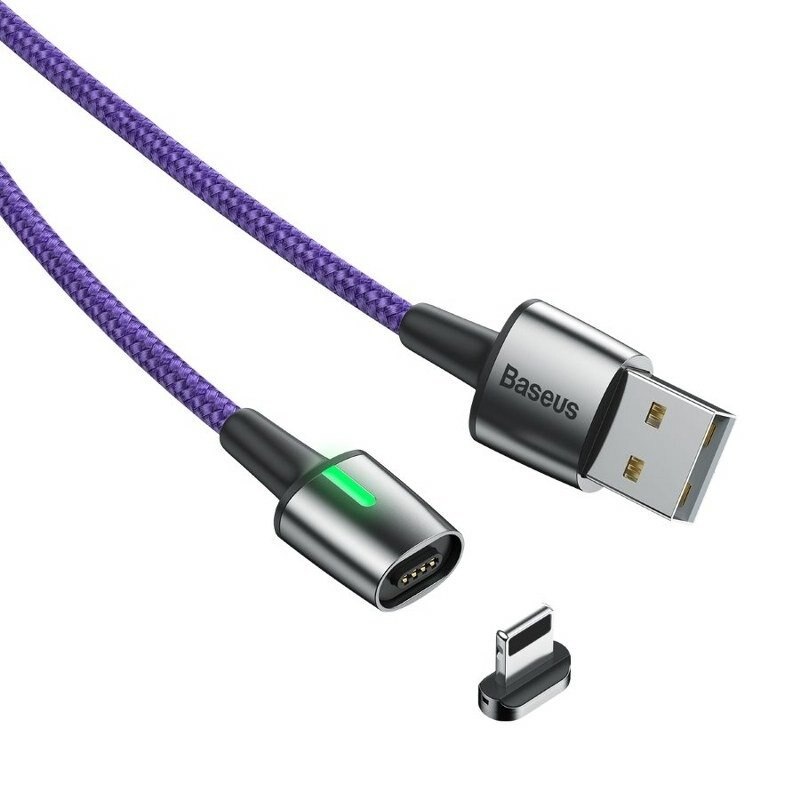 Cablu Incarcare Telefon Baseus, Zinc, Magnetic, USB To Lightning (iPhone), 2.4 A, 1 m, Mov